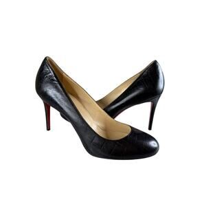 Christian Louboutin Black Crocodile Embossed Leather Pumps 40 | Red Sole Heels